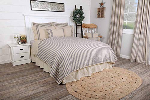 Piper Classics Market Place Blue Ticking Stripe Quilt, Luxury King, 105\" x 120\", Blue & Natural Cream Quilted Country Farmhouse Bedding - Thumbnail 3
