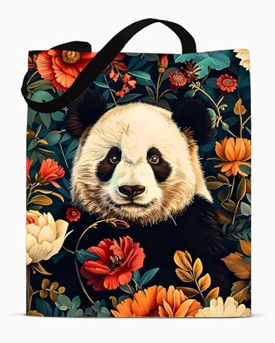Vintage Giant Panda Tote Bag Canvas Shoulder Cord- Aesthetic Art Tote Bag for Women