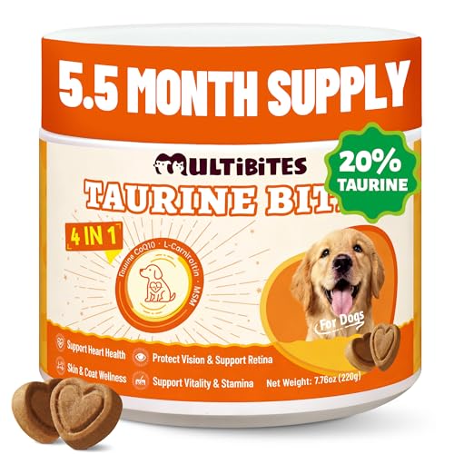 MULTIBITES 20% Taurine for Dogs with CoQ10 Vitamins & L-Carnitine - Vet-Formulated Taurine Supplement for Dogs for Heart Health & Vitality Fish Oil Added for Skin & Coat 7.76oz