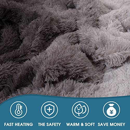 Rujipo Electric Heated Blanket, Electric Blanket With Fleece Sherpa & Faux Fur Heated Throw For Bed, Plush Warming Heating Blanket With 10 Heating Levels & 5 Options Auto Off, 50” X 60”, Grey #TOP5