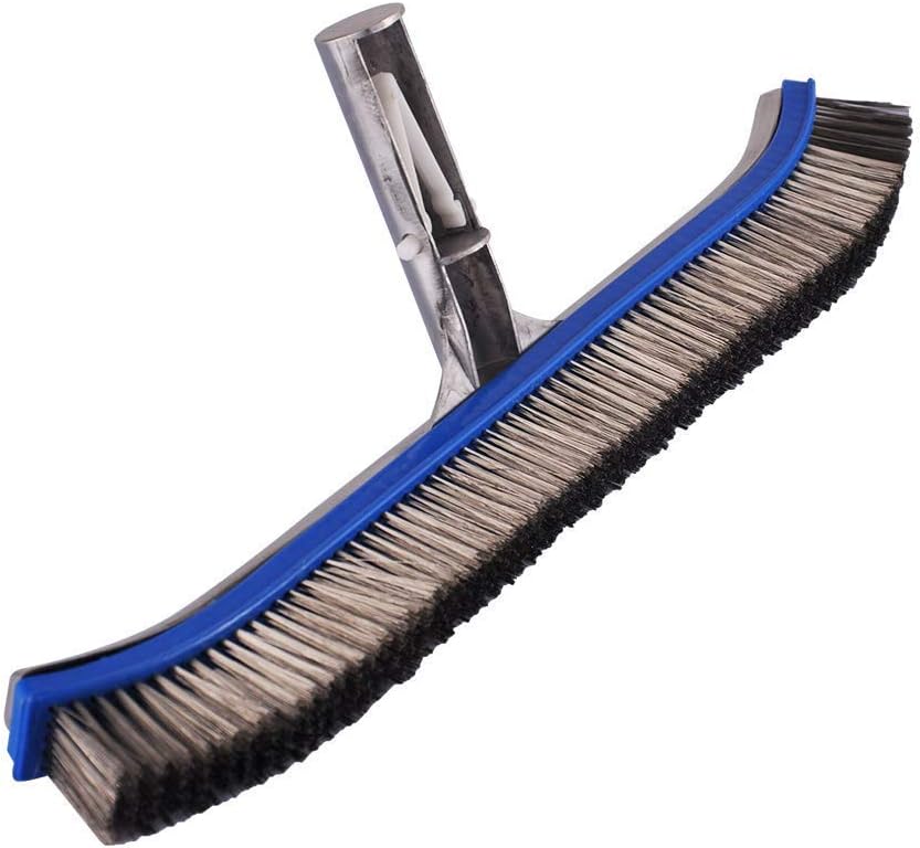 EMAX 18 inches Algae Pool Brush Head Strong 18" Aluminum Handle Swimming Pool Cleaning Algae Brush with EZ Clips, These Heavy Duty Brushes Cleans Walls, Tiles & Floors Effortlessly & Strong Bristles.