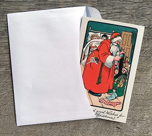 Image of PIXILUV RED CHRISTMAS (Pack of 12) Notecards Small Greeting Cards # Vintage Santa Claus in Bright Red Robes ~ Vintage Christmas Postcards Reprint