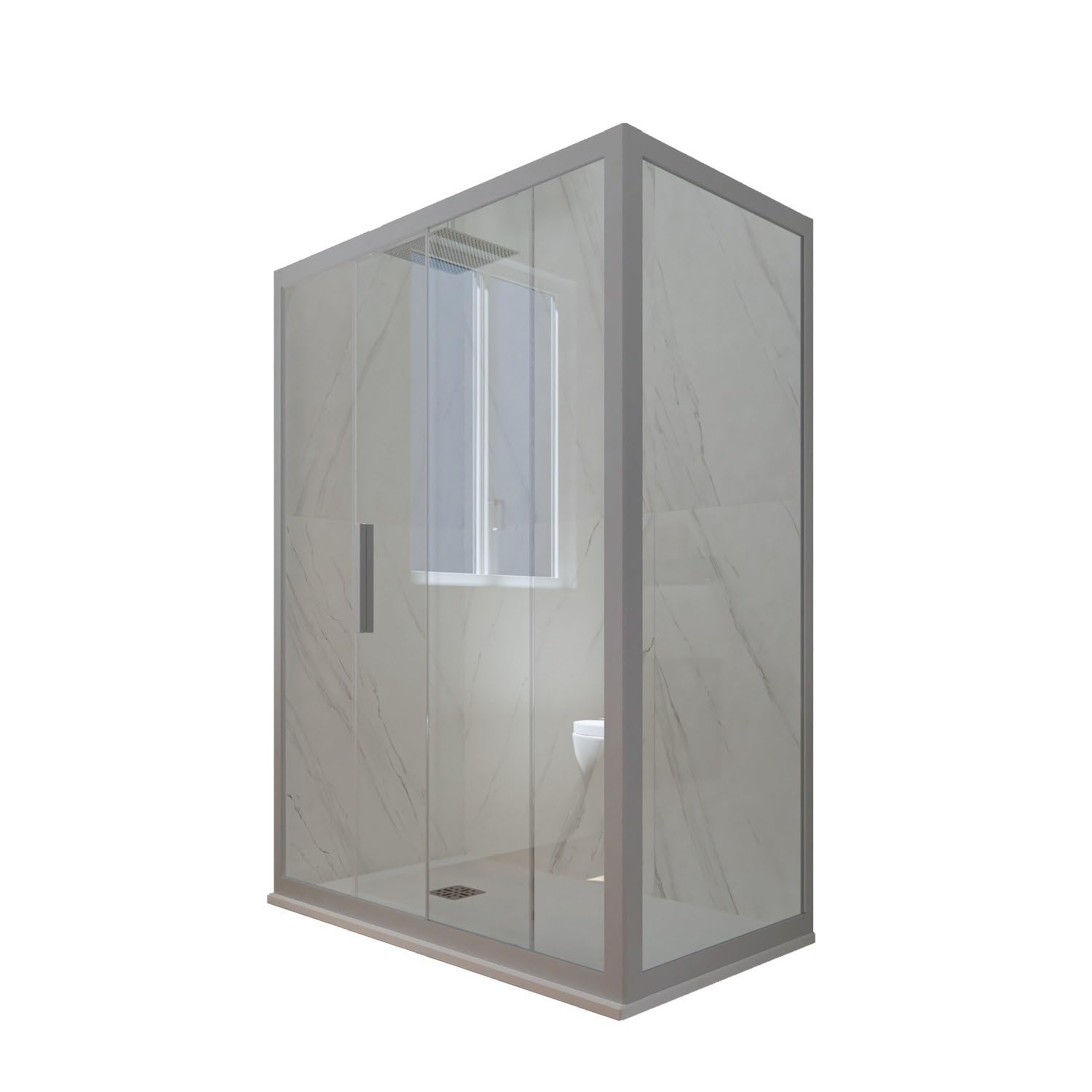 Mampara de ducha corredera 70x170 CM de PVC Plata H 200 Vidrio Transparente mod. Deco Duo