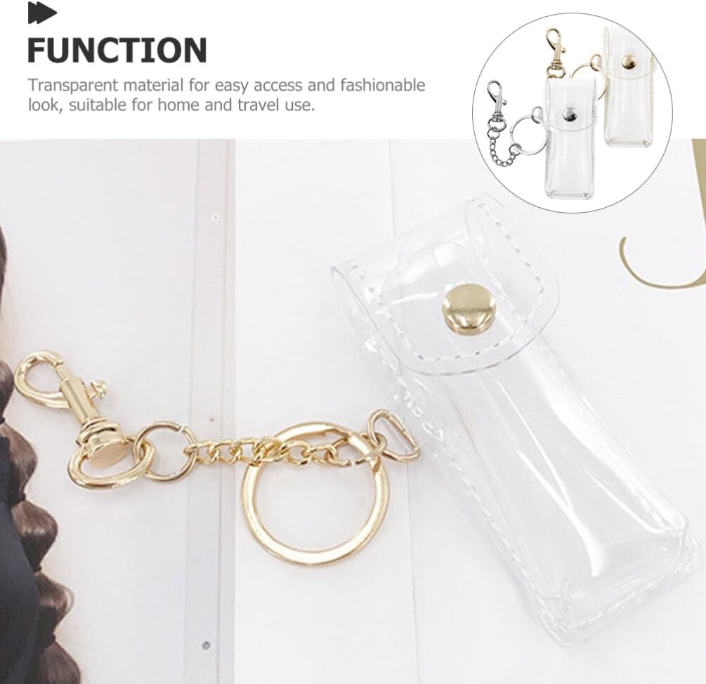 Transparent Lipstick Holder Keychain Clear Lip Gloss Pouch Lip Balm Sleeve Key Ring Compact Travel Case for Women 3.42X1.41X0.98In