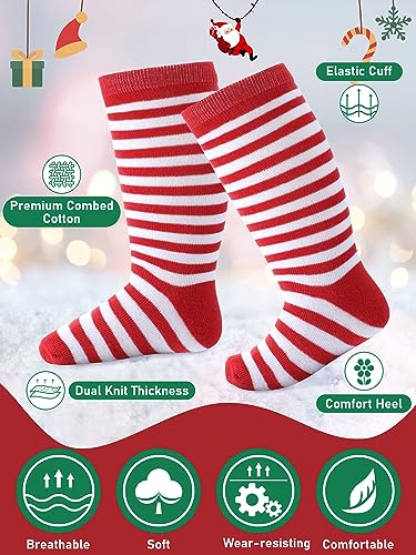 Foaincore 5 Pair Baby Christmas Knee High Socks Cotton Long Striped Tube Socks for Toddler Baby Boys Girls Christmas Wear4