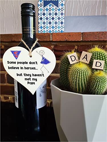 Handmade Wooden Hanging Heart Plaque Gift for Pops Novelty Funny Keepsake, Natural - Image 2