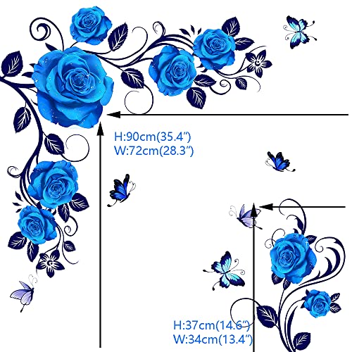 Runtoo Blue Rose Flower Wall Art Stickers Hanging Vine Floral Wall Decals Living Room Girls Bedroom TV Background Decor - Image 4