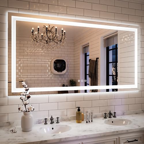 ISKM LED Mirror for Bathroom Lighted Vanity Mirror for Wall Front Lights + Backlit LED Bathroom Mirror Anti-Fog Tempered Glass ETL Listed (Front and Backlit, 60''L x 30''W)