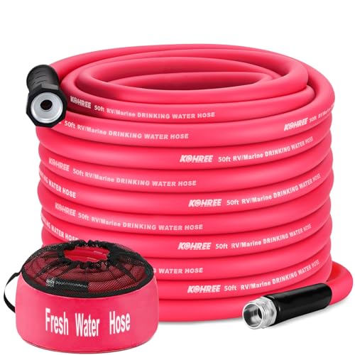 Kohree 50 FT RV Water Hose with Storage Bag 5/8 Premium Drinking Water Hose Leak-free No Odor Anti-Kink and Flexible Garden Hose for RV Camper Truck Car - Pink