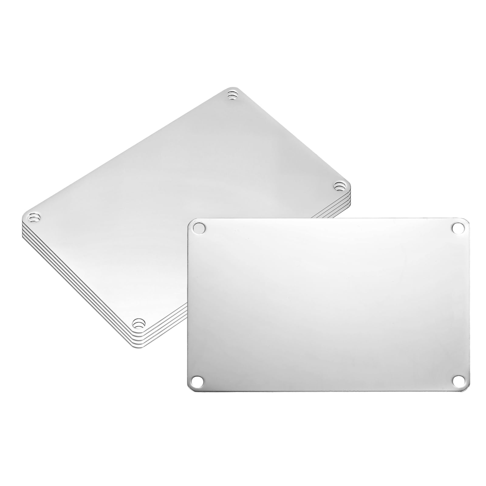 PATIKIL 6Pcs Blank Name Plates, 4.9 x 3.1" Rectangle 304 Stainless Steel Mirror Engraved Plate Custom Laser Engraving Blank with Holes for Personalized Nameplate Home Office DIY, Silver