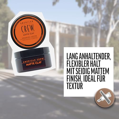 AMERICAN CREW – Matte Clay, 85 g, Stylingclay für Männer, Haarprodukt mit mittlerem bis starkem Halt, Stylingprodukt für optimale Formbarkeit, Struktur & mattes Finish