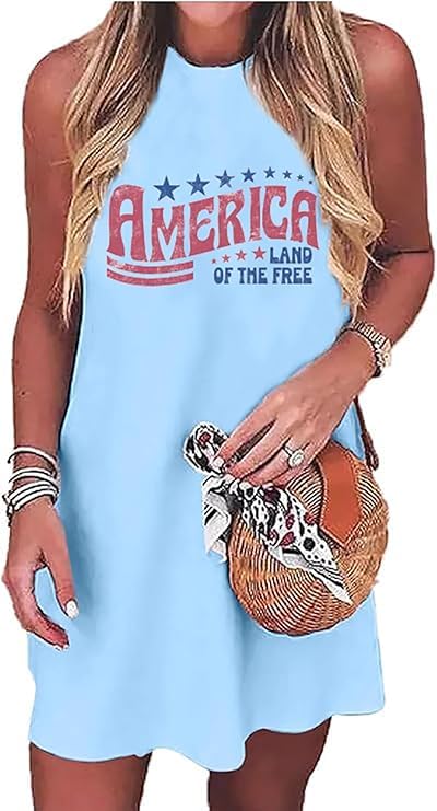 Image of Sun Salt Sand Coconut Tree Tank Mini Dress for Women Casual Loose Sleeveless Beach Praty Shirts Summer Vacation Short Dress