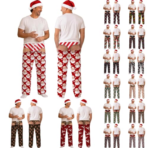 Funny Christmas Pajamas Men Novelty Thong Butt Print Santa Ugly Pajama Pant | Elastic Waist Drawstring Sleep Pant Soft Wide Leg Loose Fit Loungewear Trousers for X‑mas Party & Gift #Red Medium - image 1