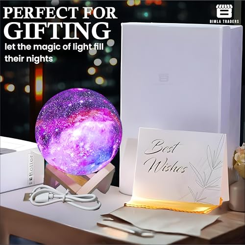 Image of CRAE 3D Galaxy Moon Lamp Decor, Night Light with Wooden Stand | Touch Control LED Moon | Cool Decorative for Unisex