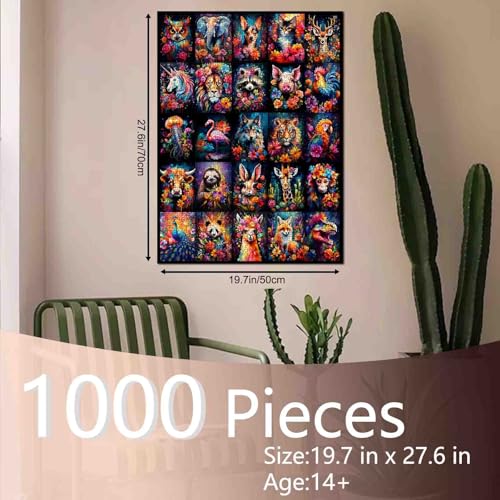 Tucocoo Puzzle Tierblumen, 1000 Teile, Collage, DIY, schwierig, Heimdekoration, Sammlung, Geschenke, Familienpuzzle – Ansicht 2