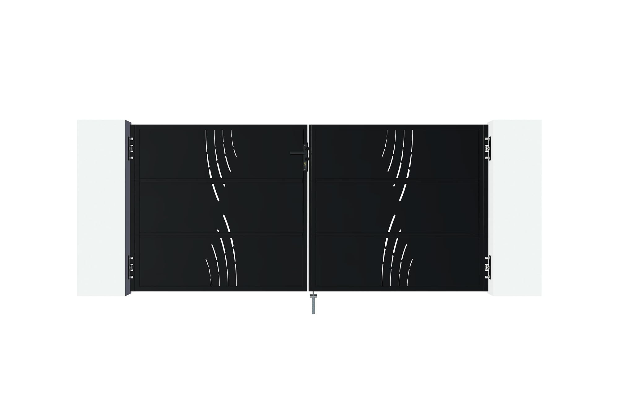 Casanoov Portail battant acier galvanisé 293 x 140 cm noir mat - NALI VELETA design motif nature 2 vantaux ouverture large sécurisée compatible motorisation kit complet durable intempéries