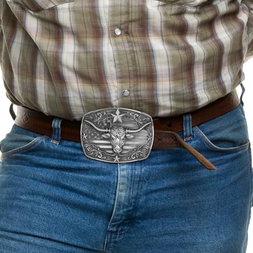 Image of Cowboy Belt Buckle for Men Longhorn Bull Belt Buckles Men Vintage Texas Buckle for Women Cowboy Cowgirl Belt Buckle