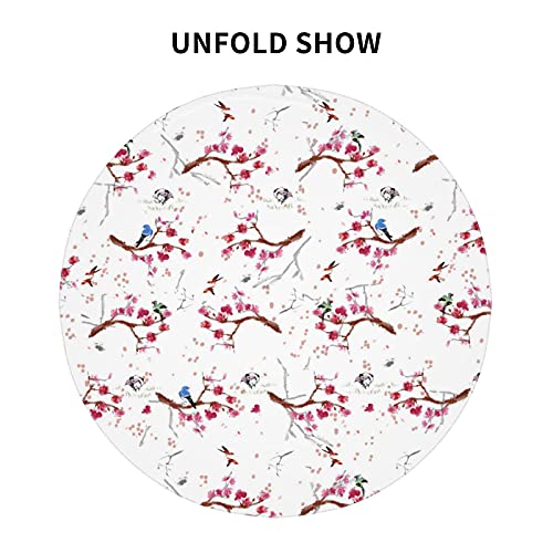 Cherry Blossom Tablecloth Round 60 Inches Spring Summer Farmhouse Floral Tablecloth Waterproof Polyester Washable Flower Bird Table Cloth Table Cover For Kitchen Dining Room Picnic Patio Party #TOP2
