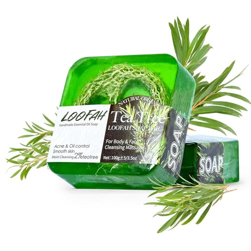 Antifungal Antibacterial Tea Tree Soap, Organic Natural Bar, Handmade Tea Tree Loofah Soaps for Face and Skin, Antifungal Antibacterial Treatment for Anti-Acne