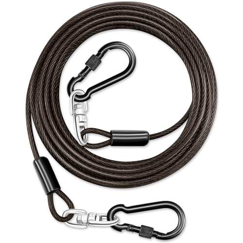 Cable de amarre resistente para perros para exteriores, cable de 10 pies con gancho giratorio de hasta 300 libras, correa y cadenas para perros pequeños y grandes para patio, línea de plomo para