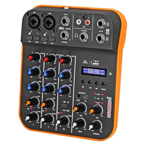 5 Core Audio Mixer 4 Channel DJ Soundboard USB Interface Bluetooth XLR Mixing Console w Repeat & Delay Effect +48V Phantom Sound Board for Karaoke Studio Streaming Recording - MX 4CH ORG