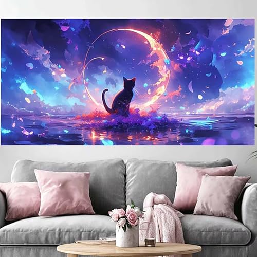 Diamond Painting Chat 70x140cm : Toile Grand Format Peinture Diamant 5D