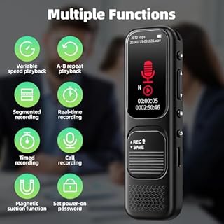 64GB Registratore Vocale Professionale - 3072kpbs Registratori Vocali Digitali Portatile con Attivazione Vocale, Registratore Audio per Chiamate Riunioni Lezioni Colloqui