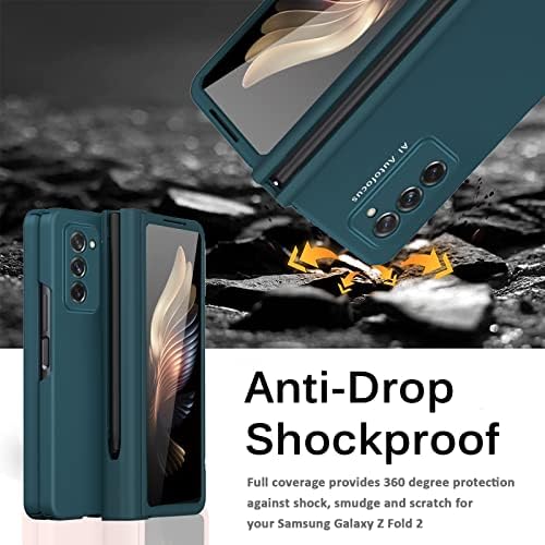 Miimall Compatible with Samsung Galaxy Z Fold 2 Case with S pen, [Hinge Protection] [Built-in Screen Protector] PC Bumper Shockproof Full Coverage Protective hinge Cover for Z Fold 2-Cyan-blue