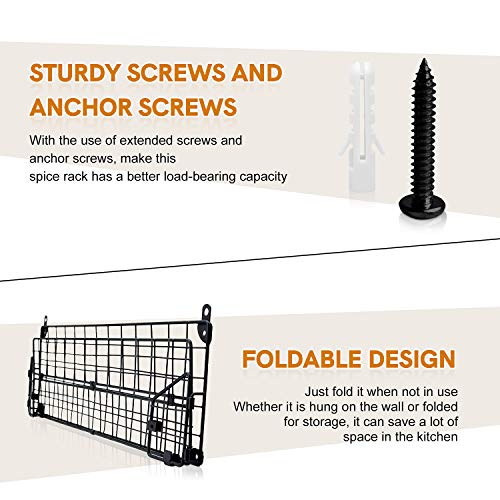 Spice Rack Organizer Wall Mounted, G-TING 4 Tier Stackable Iron Wire Hanging Spice Shelf Storage Seasoning Holder Racks for Kitchen Cabinet Pantry Bathroom Door Household Items, Black