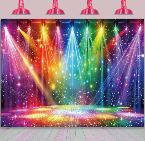 Rainbow Stage Disco Backdrop 7x5FT Colorful Stage Music Photography Background 70s 80s Music Disco Party Decorations Banner Supplies Photo Props