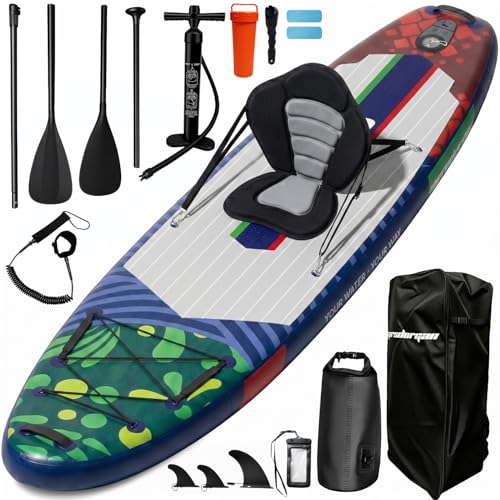 Marsdorgan 11'x34 Inflatable Paddle Board with Removable Kayak Seat, Extra Wide 430LBS SUP, Stable 2-3 Person Family for Lake Ocean Fishing, Bonus 10L Dry Bag & 2-Blade Paddle, World Cup