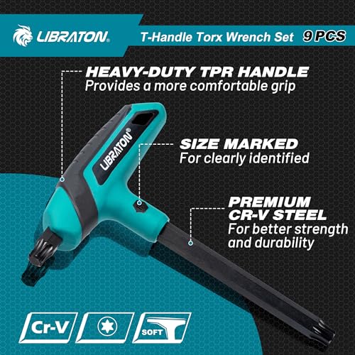 Image of LIBRATON T Handle Torx Set T10-T50, Torx T Handle Set, Torx Wrench Set | 9PCS Two-Tip Torx Star Wrench, Torx Screwdriver Set for Auto Repair, Bike Maintenance and DIY, Includes Storage Rack
