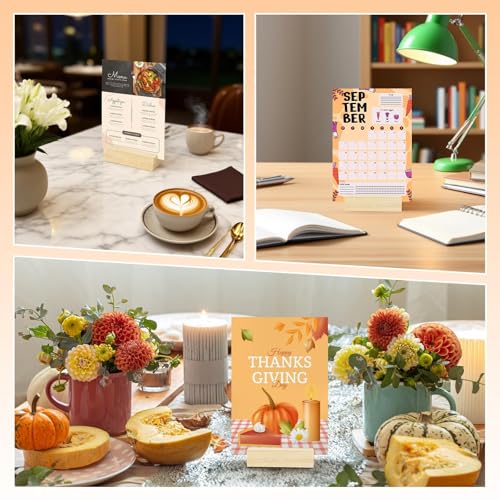 Image of 15Pcs 3.9x1.4 Inches Wood Table Number Stands, Wooden Place Card Holders, Acrylic Sign Holders for Wedding, Ceremony, Birthday, Party, Home Decoration, Events (3mm Slots)