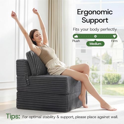 MEGAYES 4-in-1 Folding Sofa Bed Convertible Boneless Sleeper Chair Couch Foldable Lounger & Mattress Pocket Coil & Foam Fill Medium Support, Portable No Assembly for Living Room/Bedroom, Single by MEGAYES - Image 7