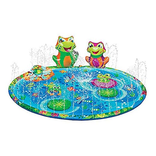 3D Frog Sprinkle & Splash Play Mat - 56 inch Sprinkler for Kids Outdoor Summer Party Water Toys Inflatable Splash Pad Baby Toddler Wading Pool Boys Girls Children Backyard Lawn Sprinkler Play Mat