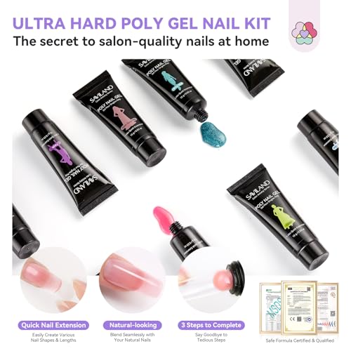 SAVILAND Poly Gel Nail Kit for Pretty Gift: 36 Colors Poly Gel Nail Starter Kit with Slip Solution and Mini U V Lamp Curing Light for Quick Extension Home DIY, Manicure Set Supplies Tools for Starter