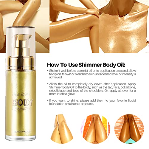 Sumeitang Liquid Illuminator + Glitter Spray, Shimmer Luminizer Face Body Glow Illuminator. Collocation Highlighter Powder High Gloss Glitter Spray For Face Body Lasting Sparkle Makeup(Metallic Gold) #TOP1