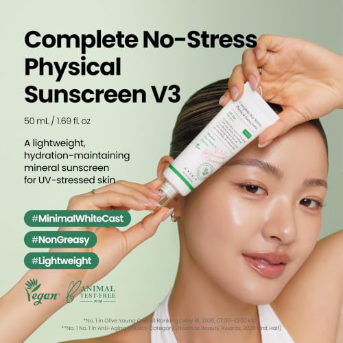 Image of AXIS-Y Complete No-Stress Physical Sunscreen V3 SPF 50 - Mineral Face Sunscreen with Zinc Oxide & 2% Niacinamide - UVA Protection, Lightweight Moisturizing Korean Sunscreen (1.69 fl oz)