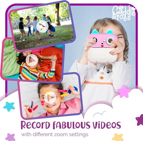 Image of CADDLE & TOES 48 MP 1080p HD Instant Print Camera Toy for Kids with Free App, 3 Rolls Print Paper, SD Card, Bluetooth, Fun Filters & Stickers | Birthday Gift for Girls & Boys Age 4-12 (Pink)