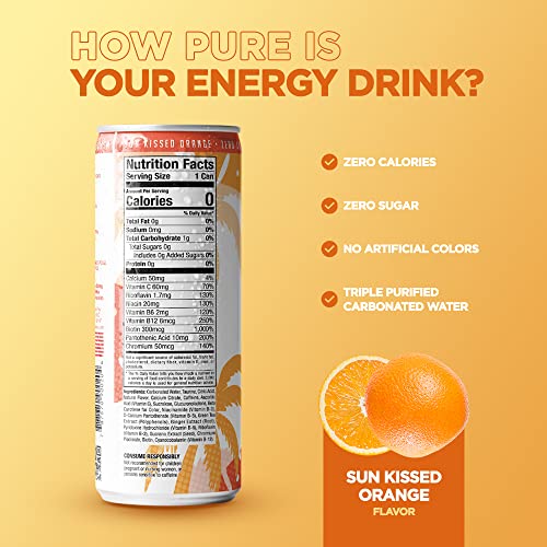 Fittea Healthy Energy Drink 12 Fl Oz - Sun-Kissed Orange Pre Workout Sparkling Refresher (12 Pack) Natural Green Tea Energy Drinks Sugar Free #TOP3