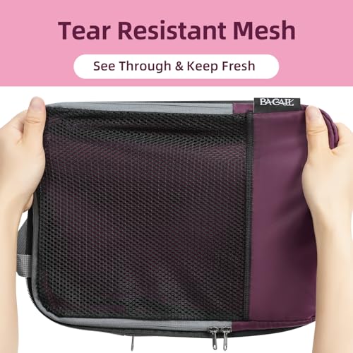 Image of BAGAIL 4 Set /6 Set /8 Set Compression Packing Cubes Travel Accessories Expandable Packing Organizers (Half Mesh, 6-Burgundy)