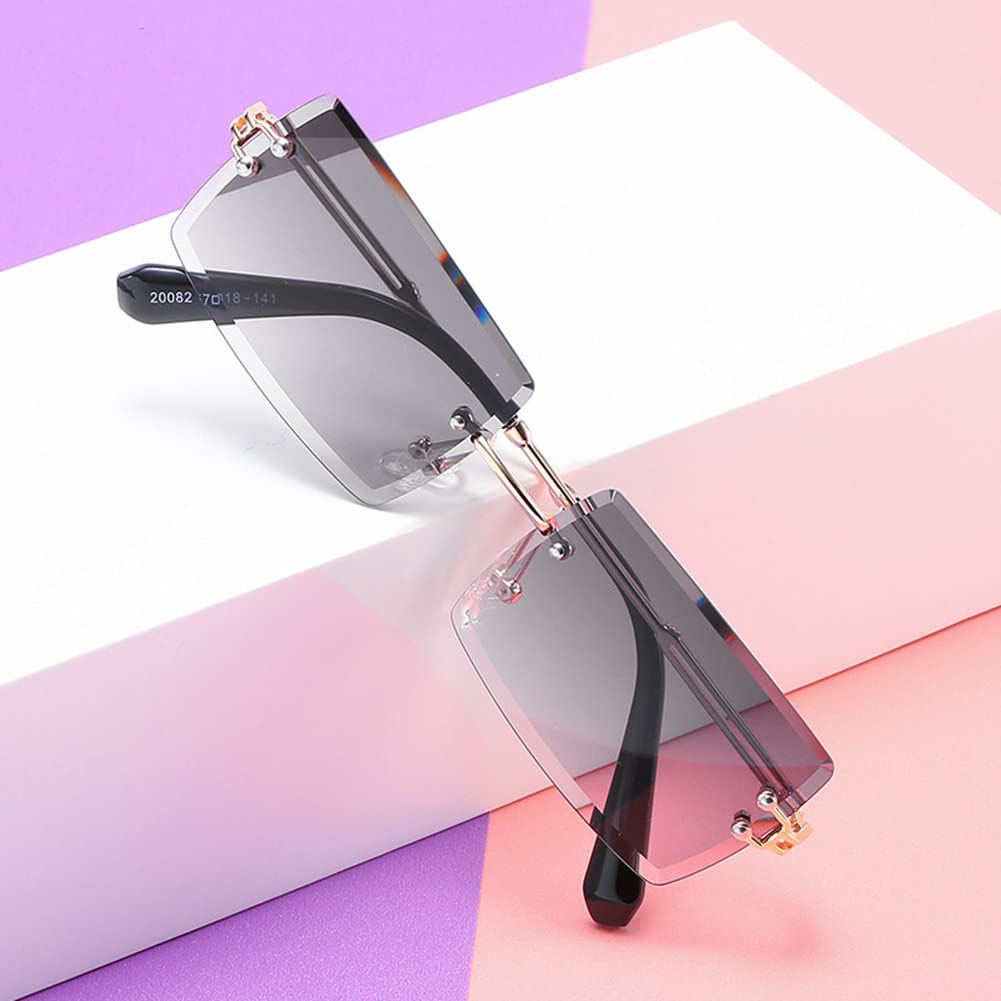 90s 2000s rectángulo sin montura gafas de sol mujeres hombres Y2K accesorios vintage retro sin marco cuadrado, Plateado/Gris, Medium