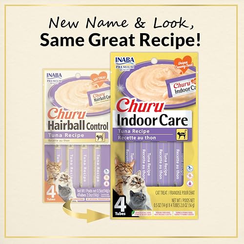 INABA Churu Indoor Care for Hairball Control, Functional Lickable Cat Treat with Taurine & Green Tea Extract, 0.5oz Each, Tubes, Tuna Recipe (Pack of 48) - image 2