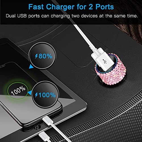Otostar Dual Usb Car Charger, 4.8A Output, Bling Rhinestones Car Decorations Accessories Fast Charging Adapter For Iphones Android Ios, Samsung Galaxy, Lg, Nexus, Htc (Pink) #TOP1