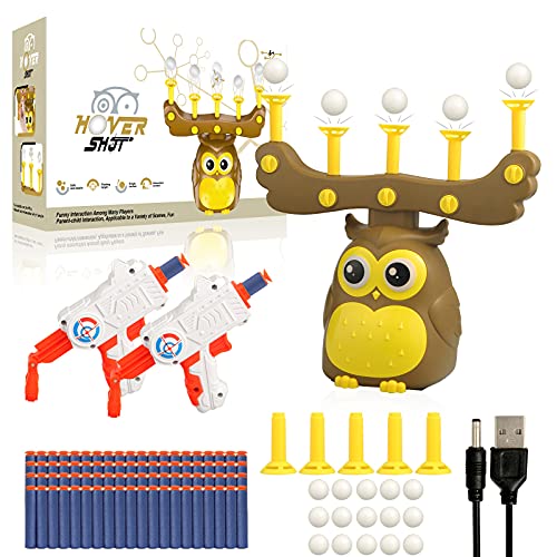 FAHZON Floating Ball Shooting Game with USB Power , Owl Shape Target Shooting Toy with 2 Toy Guns, 15 Floating Balls, 40 Foam Darts for Kids
