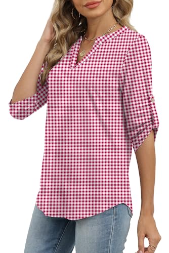 Image of XIEERDUO 3 /4 Length Sleeve Womens Tops V Neck T Shirts Both Side Buttons Blouses Business Casual Outfits Loose Fit