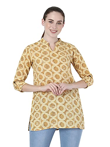 ZUVINO Collared Short Kurti for Women || Short Kurta for Women || Tunic Tops for Women || Long Tops for Women || Plus Size Tops for Women. (Medium, Mustard)