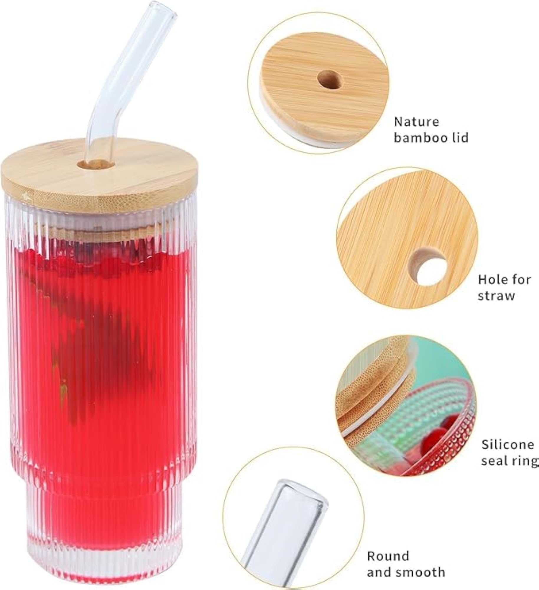 Bubble Glass Sipper Can, 350 ml, with Lid and Straw