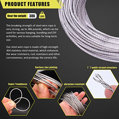 Kit de cable de acero inoxidable 304 de 20 m con tensor M5 tipo gancho y ojo, manguitos para cables y ojales de prensión miniatura 3