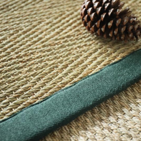 Tapis Jonc de mer - Assam chevron - Ganse lin vert sapin - 160 x 230 cm